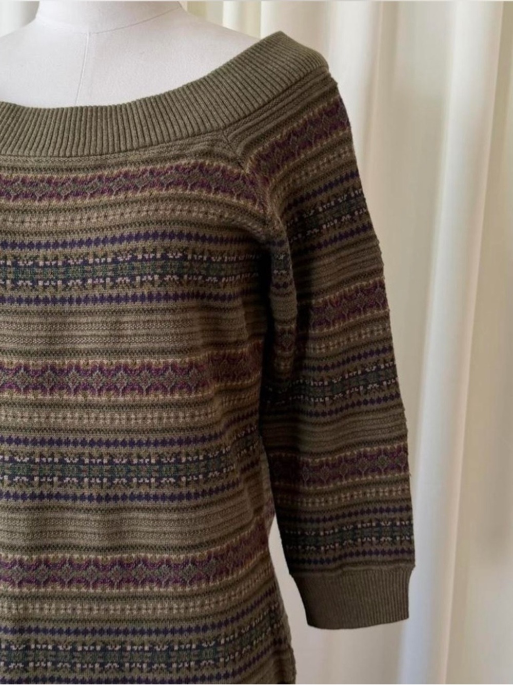 Lauren Ralph Lauren Fair Isle Off-the Shoulder Sweater Dress size XL. - Picture 3 of 5
